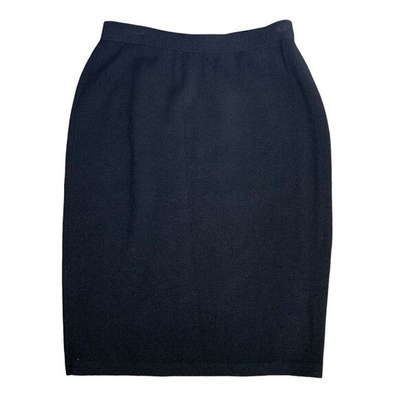 Vintage St John Knit Pencil Skirt 8 Black Elastic Waist Knee Length Stretch